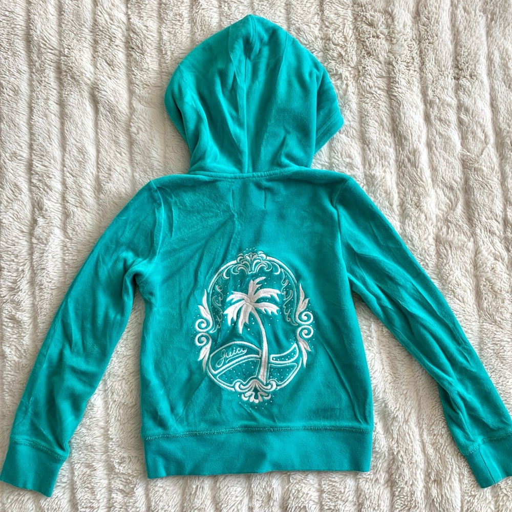 Juicy Couture Teal palm tree rhinestone hoodie jacket Girl S